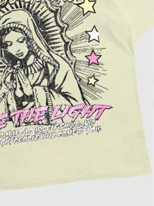 ROMWE MEN Street Life 2025 Summer New Religious Virgin Mary Portrait Fashion T-Shirt
