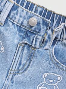 Jeans casual e versatili di moda da strada per ragazze, con stampa carina, lavati, comodi e con gamba larga allentata