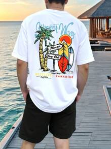 Manfinity Chillmode Men's Coconut Tree Print Short Sleeve T-Shirt And Solid Color Shorts 2-Piece Set Men Beach Tshirts Beach T Shirts Summer T Shirts Men Men S Vacation Wear - Multicolor - View 1