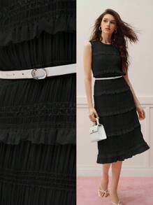 MOTF PREMIUM VESTIDO CON FALDA ACAMPANADA DE VOLANTES - Negro - Ver 7