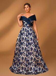 Serin Summer Elegant Gorgeous Luxury One Shoulder Jacquard Satin Pleated Organza Gathered A-Line Skirt Suitable For Wedding Events Bachelorette Party Holiday Dance Music Festival Plus Size Bride Mother Dress