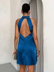 SHEIN BAE Women's Summer Solid Color Halter Neck Backless Dress