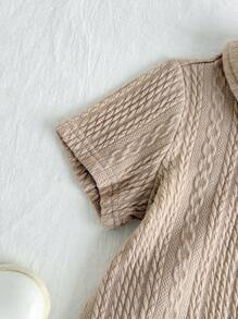 Cozy Pixies 2 件套男婴卡通熊图案柔软针织 Polo 领短袖套头衫和松紧腰短裤 - 卡其色 - 查看 6