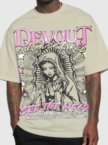 ROMWE MEN Street Life 2025 Summer New Religious Virgin Mary Portrait Fashion T-Shirt