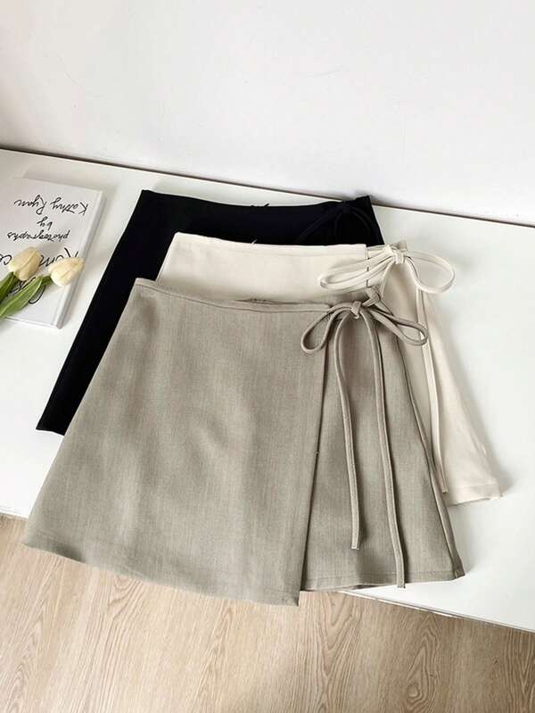 Franclia Graduation Wear Casual Versatile Straps Irregular Hem New Summer Style Khaki Textured Wide Fabric Skirt Ladies Short Skirt Women's Skirt Ladies Summer Clothing Summer Clothing Bottoms