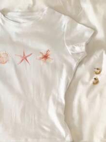 Camiseta de manga corta y cuello redondo para niñas preadolescentes, de moda para el verano