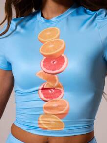 MUSERA Slinky Fruit Graphic Print Fitted Baby Tee Only Summer Cute Vacation Holiday Festival Sexy Ibiza Airport Comfy Cute Fall