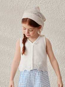Blossori Young Girls' Countryside Style Embroidered Sleeveless White Cotton Blouse - White - View 1