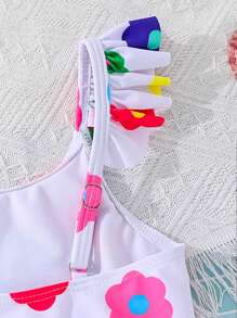SHEIN 2pcs Young Girl Solid Color & Ditsy Floral Pattern Tankini Swimsuit With Attached Skirt - Baby Pink - View 5
