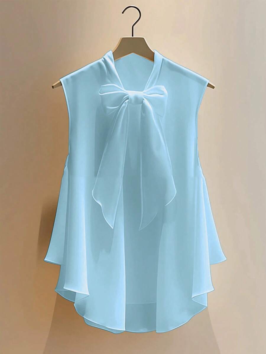 GlowEve Áo cánh voan voan trắng không tay thắt nơ cổ thời trang mùa hè mới cho nữ - Màu xanh lam - Xem 1