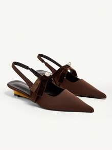 CUCCOO CHICEST New Summer Women Shoes, Elegant Romantic Pointy-Toe Wedge Heels With Pearl & Bow Decor, Chocolate Color, Suitable For Tea, Dates, Parties, Fashion Outfits - Brown - View 1