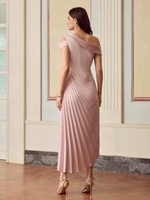 ZEYLAH Women's Solid Color Elegant Asymmetrical Hem Pleated Dress - Black and White - View 3