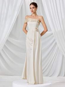 Vestido de gala de alta gama, diseño de parches de lentejuelas sin espalda, elegante y lujoso vestido de fiesta para dama, vestidos de noche lujosos para mujer, vestido suave de verano con lentejuelas blancas, formal, vestido de gala, para invitado de boda - Albaricoque - Ver 5
