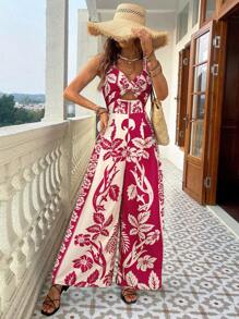 SHEIN VCAY 女式梭织印花宽松阔腿连体裤