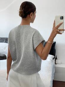 SHEIN Frenchy Plus Size Women Casual Elegant Short Sleeve Knit Sweater Suitable For Going Out,Fall Clothes For Women