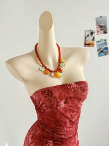 Soleia 女士休闲度假复古风格全花卉印花荷叶边露背长裙，适合节日约会、下午茶、派对、度假、音乐节、海滩和游轮