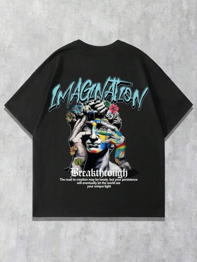 Street Life T-shirt à manches courtes à col rond avec impression de slogan décontracté pour hommes, pour l'été