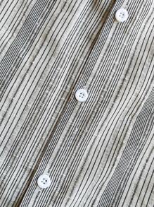 青少年男孩条纹印花纽扣短袖衬衫，夏季