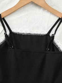 SHEIN Tween Girls' Spaghetti Strap Lace Trim Flowy Summer Dress - Black - View 4