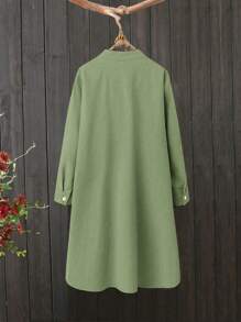 大码女式刺绣中长款开衫衬衫，春秋季新品