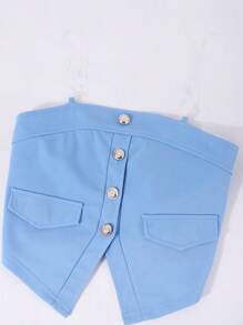 SHEIN Set de 2 piezas de top corto de tirantes de unicolor y pantalones rectos para chica adolescente, conjunto casual de verano