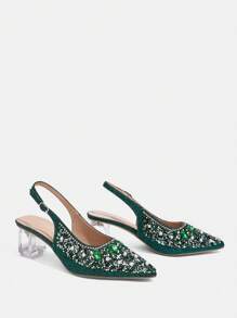 CUCCOO CURVES Women's Fashion Crystal Heel, Glitter Silver Ladies High Heel Peep Toe Slingback Shoes, Suitable For Outings, Banquets, Parties And Other Events