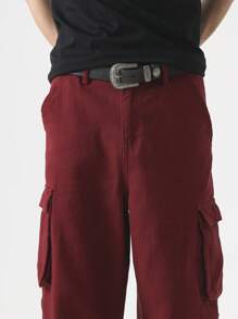 Chillumni 男士纯色休闲牛仔裤，适合夏季 - 紅色 - 查看 4