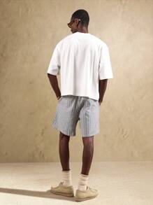 SUMWON Weekend Linen Feel Cotton Blend Bermuda Lounge Shorts Regular Fit Drawstring Waist Summer Spring Vacation Holiday Bottoms - Blue - View 5