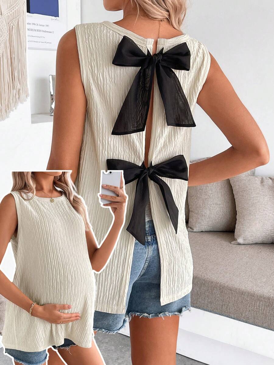 SHEIN 孕妇夏季休闲纯色背心 - 卡其色 - 查看 1