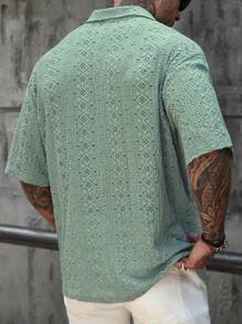 Manfinity RSRT 男式纯色针织半拉链网眼纹理短袖 Polo 衫 - 綠色 - 查看 2