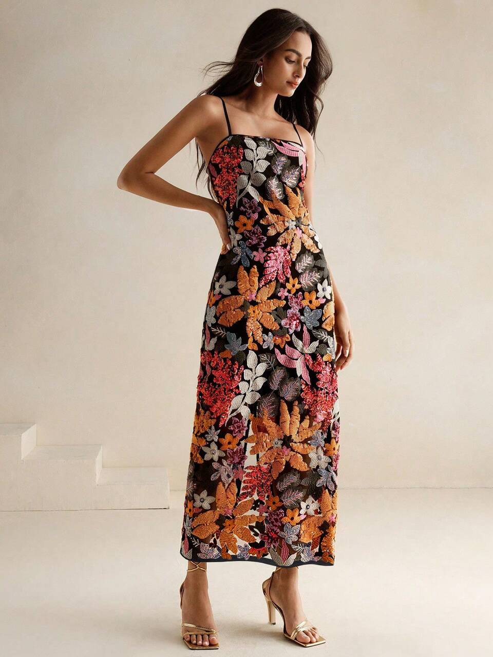 Elegant Lady Colorful Printed Beaded Mid-Length Strapless Dress Maxi Women Outfit