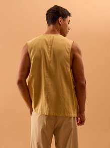 Musero Linen Utility Sleeveless Waistcoat Drawstring Detail Summer Spring Holiday Vacation Beach Poolside - Apricot - View 4