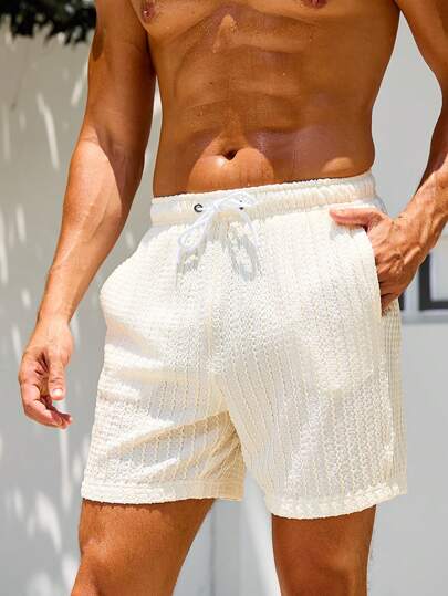 Manfinity Swimmode Men's Solid Color Drawstring Waist Casual Beach Shorts Beach Clothes For Men Beachwear For Men