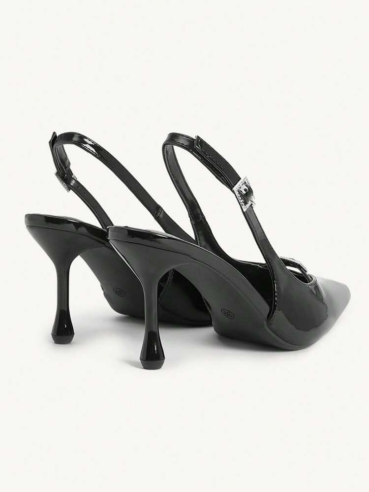 CUCCOO CHICEST Women Elegant Pointy Toe Bowknot Stilettos High Heel Pumps, Glossy Black Patent Leather Backless Dress Shoes For Commuting, Date, Afternoon Tea, Classic & Refined