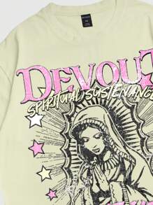 ROMWE MEN Street Life 2025 Summer New Religious Virgin Mary Portrait Fashion T-Shirt