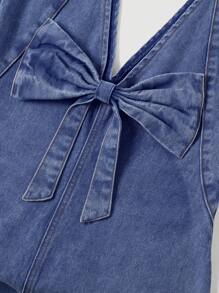 SHEIN MOD MOD Women's Denim Jumpsuit Combo, Romper Playsuit, Spring Break Jumpsuits, St Patrick Day Jumpsuits, Concert Outfit - Medium Wash - View 4