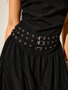 Easelle 女式休闲简约复古船领无袖长裙，黑色，适合春夏季 - 黑色 - 查看 8