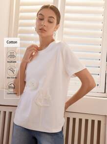 Uhlyne Summer Women's Elegant Floral 3D Print T-Shirt - White - View 5