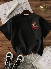 Women's Casual Slogan Print Short Sleeve T-Shirt, Summer - Black - View 2