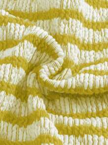 SHEIN Teen Girl Black And White Knitted Texture,Summer Beach Striped Halter Bikini Set,Summer Vacation, Holidays - Yellow - View 6