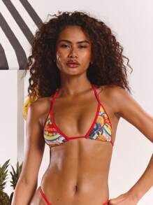 MUSERA Top de bikini con patrón de triángulos en contraste, ideal para primavera, verano, Ibiza, vacaciones, lindo, festival, ropa de playa, playa, estilo boho Y2K