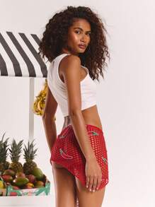 MUSERA Cropped Ribbed Racer Back Chilli Embroidered Top Spring, Summer, Ibiza, Holiday, Cute, , Festival, Vacation Beachwear, Beach, Boho Holiday Summer Graphic Tees Cowgirl Rave Fall Back To School