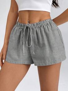 SHEIN PETITE Pantaloncini a righe vita bassa da donna per vacanze estive e spiaggia