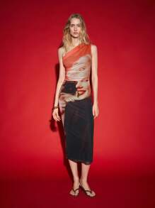 Marilyn Monroe X Maija Women's Ruched Asymmetric Neckline Figure Graphic Dress - Multicolor - View 3