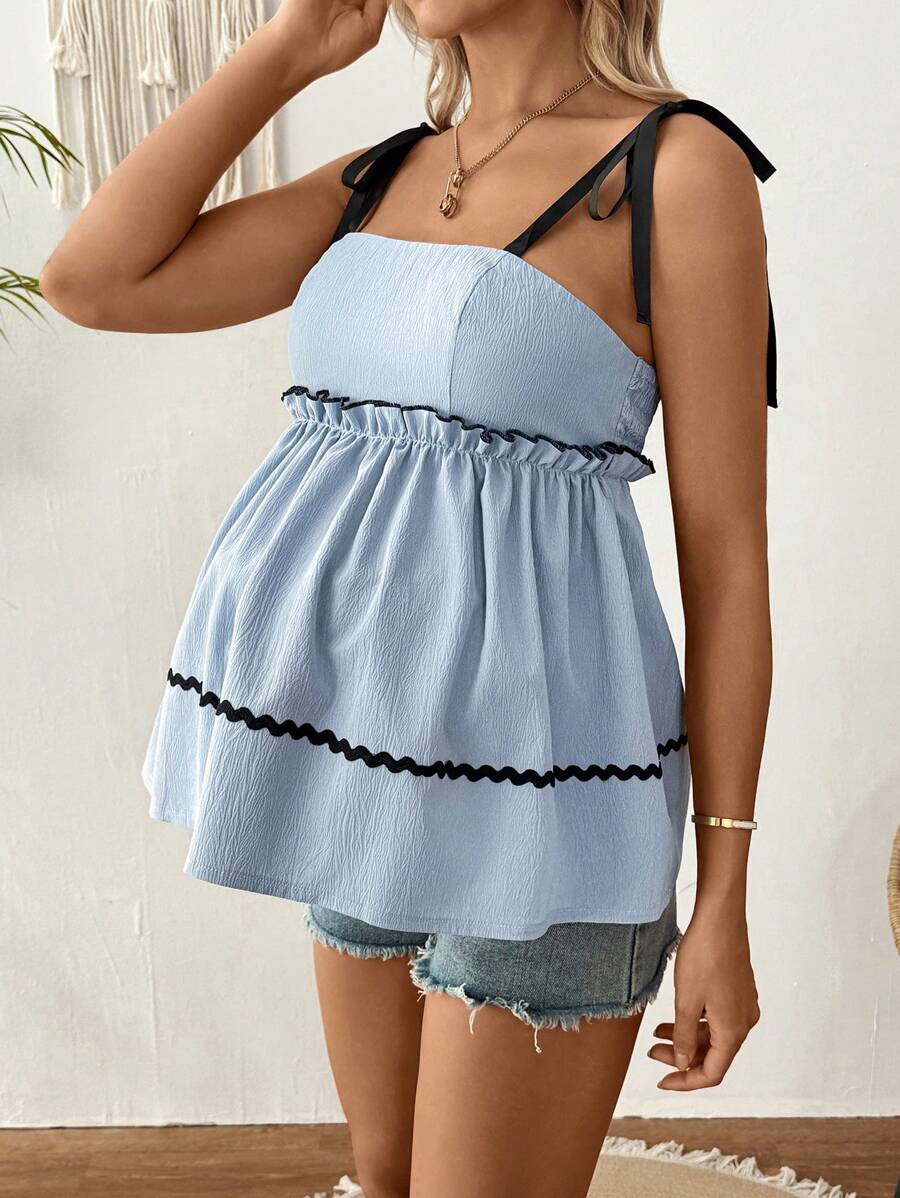 SHEIN Maternity Contrast Color Flounce Hem Camisole - Blue - View 1