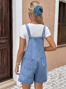 SHEIN Maternity Denim Overalls & Jumpsuits,Beach Outfits For  Maternity - Blue - View 2
