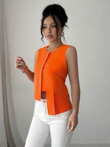 Elenzga 引人注目的不对称橙色无袖夏季背心
