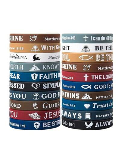 Pulseira com versículos bíblicos - Pulseira de silicone a granel - Pulseira cristã fofa com alça colorida - Leve e confortável - Presente religioso perfeito para homens e mulheres