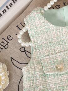 年轻女孩简约格子荷叶边下摆休闲日常连衣裙，春夏 - 薄荷綠 - 查看 7