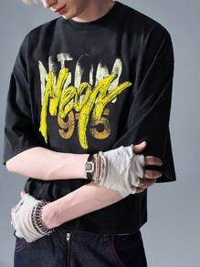 NEON BLANC 男士街头时尚针织圆领字母印花短袖 T 恤，街头服饰 - 黑色 - 查看 4